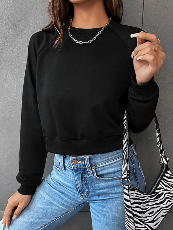 New women's long - sleeved round neck solid color sweater - Outerwear